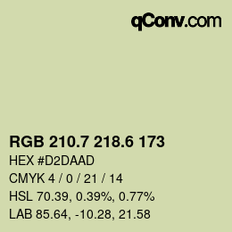 カラーコード: RGB 210.7 218.6 173 | qconv.com