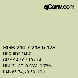 カラーコード: RGB 210.7 218.6 178 | qconv.com