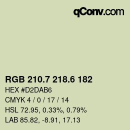 カラーコード: RGB 210.7 218.6 182 | qconv.com