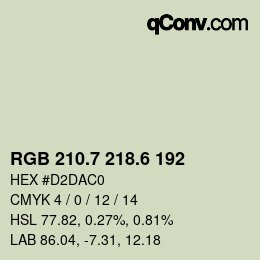 カラーコード: RGB 210.7 218.6 192 | qconv.com