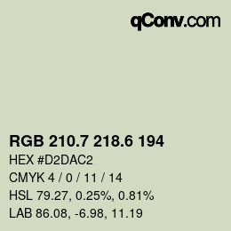 カラーコード: RGB 210.7 218.6 194 | qconv.com