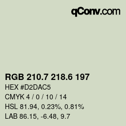 カラーコード: RGB 210.7 218.6 197 | qconv.com