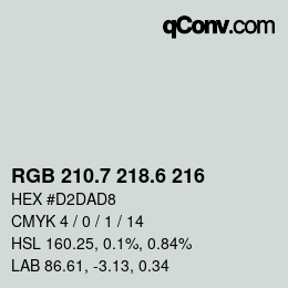 カラーコード: RGB 210.7 218.6 216 | qconv.com