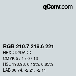 カラーコード: RGB 210.7 218.6 221 | qconv.com