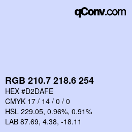 カラーコード: RGB 210.7 218.6 254 | qconv.com