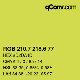 カラーコード: RGB 210.7 218.6 77 | qconv.com