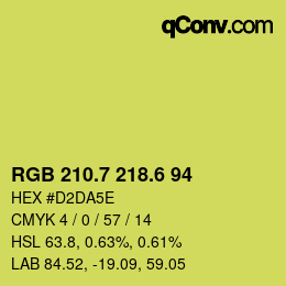 カラーコード: RGB 210.7 218.6 94 | qconv.com
