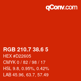 カラーコード: RGB 210.7 38.6 5 | qconv.com