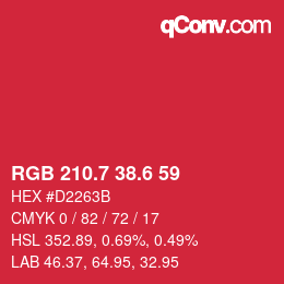 カラーコード: RGB 210.7 38.6 59 | qconv.com