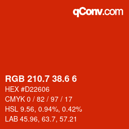 カラーコード: RGB 210.7 38.6 6 | qconv.com