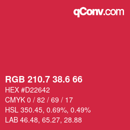 カラーコード: RGB 210.7 38.6 66 | qconv.com
