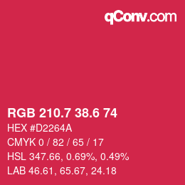 カラーコード: RGB 210.7 38.6 74 | qconv.com