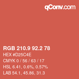 カラーコード: RGB 210.9 92.2 78 | qconv.com
