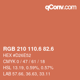 カラーコード: RGB 210 110.6 82.6 | qconv.com