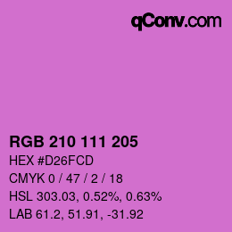颜色代码: RGB 210 111 205 | qconv.com