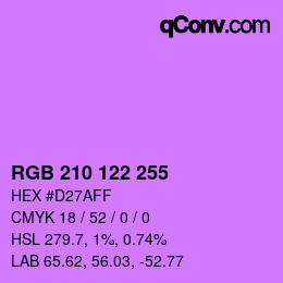 Color code: RGB 210 122 255 | qconv.com