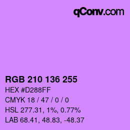 Color code: RGB 210 136 255 | qconv.com