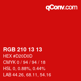 Farbcode: RGB 210 13 13 | qconv.com