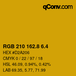カラーコード: RGB 210 162.8 6.4 | qconv.com