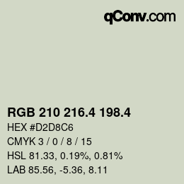 カラーコード: RGB 210 216.4 198.4 | qconv.com