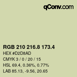 カラーコード: RGB 210 216.8 173.4 | qconv.com
