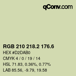 カラーコード: RGB 210 218.2 176.6 | qconv.com