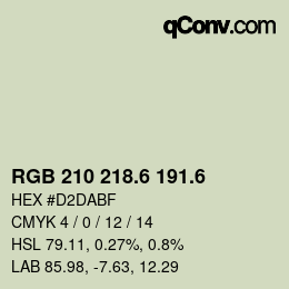 カラーコード: RGB 210 218.6 191.6 | qconv.com