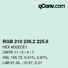カラーコード: RGB 210 236.2 225.6 | qconv.com