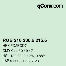 カラーコード: RGB 210 236.6 215.6 | qconv.com