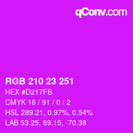 Color code: RGB 210 23 251 | qconv.com