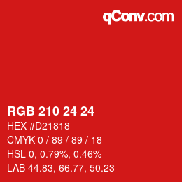 カラーコード: RGB 210 24 24 | qconv.com