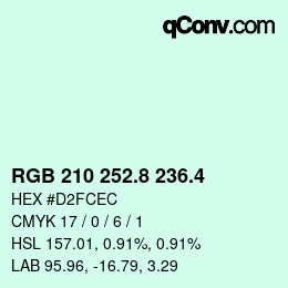 カラーコード: RGB 210 252.8 236.4 | qconv.com