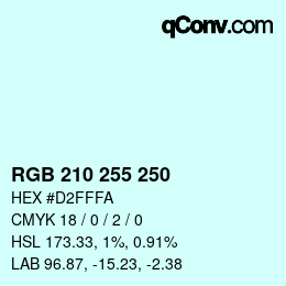 Color code: RGB 210 255 250 | qconv.com