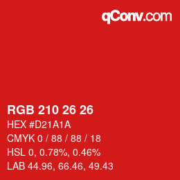 Color code: RGB 210 26 26 | qconv.com