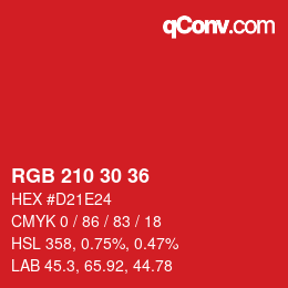 颜色代码: RGB 210 30 36 | qconv.com