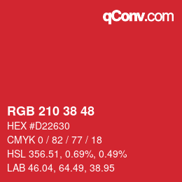 颜色代码: RGB 210 38 48 | qconv.com