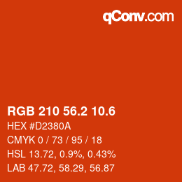 カラーコード: RGB 210 56.2 10.6 | qconv.com