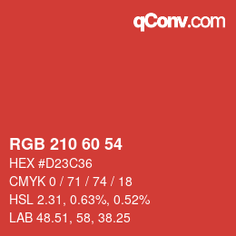 カラーコード: RGB 210 60 54 | qconv.com