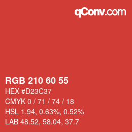 颜色代码: RGB 210 60 55 | qconv.com