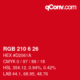 カラーコード: RGB 210 6 26 | qconv.com