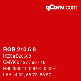 カラーコード: RGB 210 6 8 | qconv.com