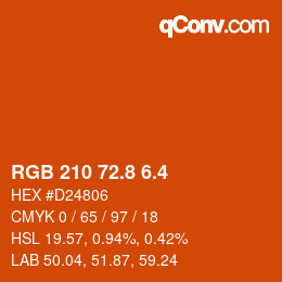 カラーコード: RGB 210 72.8 6.4 | qconv.com