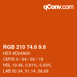 カラーコード: RGB 210 74.6 9.6 | qconv.com