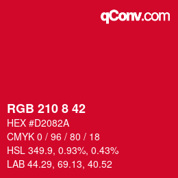 カラーコード: RGB 210 8 42 | qconv.com