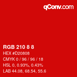Farbcode: RGB 210 8 8 | qconv.com