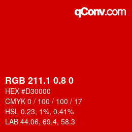 カラーコード: RGB 211.1 0.8 0 | qconv.com
