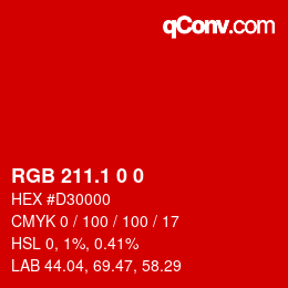 カラーコード: RGB 211.1 0 0 | qconv.com