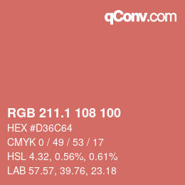 カラーコード: RGB 211.1 108 100 | qconv.com