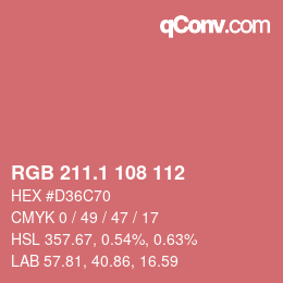 カラーコード: RGB 211.1 108 112 | qconv.com