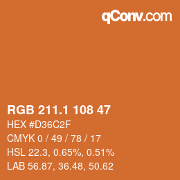カラーコード: RGB 211.1 108 47 | qconv.com